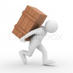 men carry box on back. Isolated 3D image